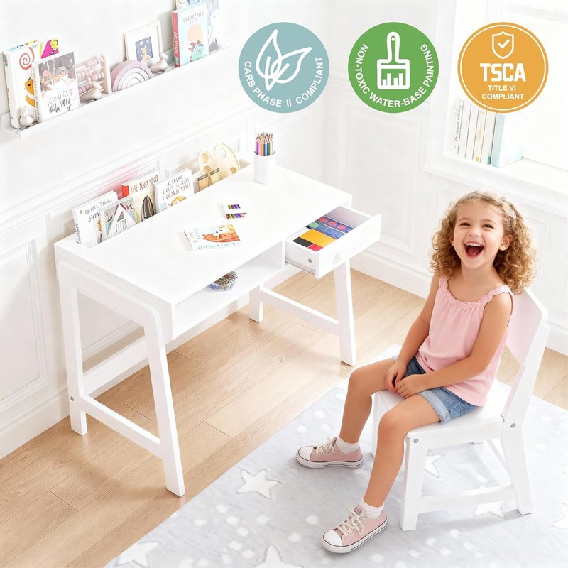 U-tex Kids Desk and Chair Set, Study Desk for Kids with Storage Bins, Wooden Children Study Table, Student Writing Desk for Bedroom & Study Room (1 Open & 1 Drawer) - Image 5